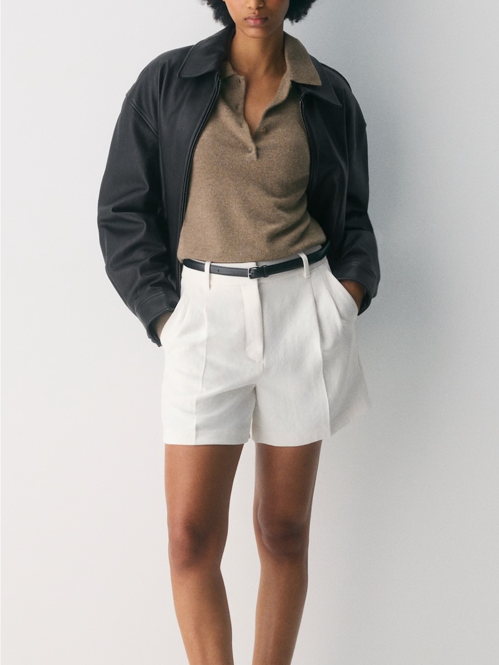 Aritzia White Pleated High-Waist Tailored Shorts